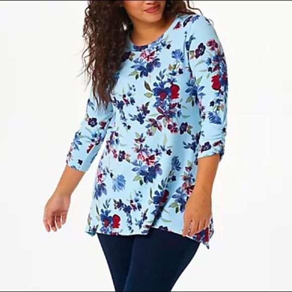 Denim & Co. Printed Heavenly Jersey 3/4 Sleeve Tunic - Picture 1 of 4